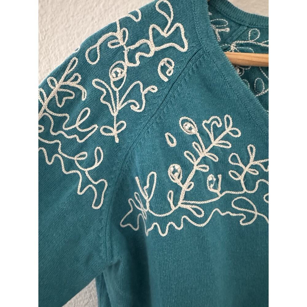 Sundance Womens Large Cotton Embroidered Button Down Cardigan Green Turquoise - Picture 6 of 8